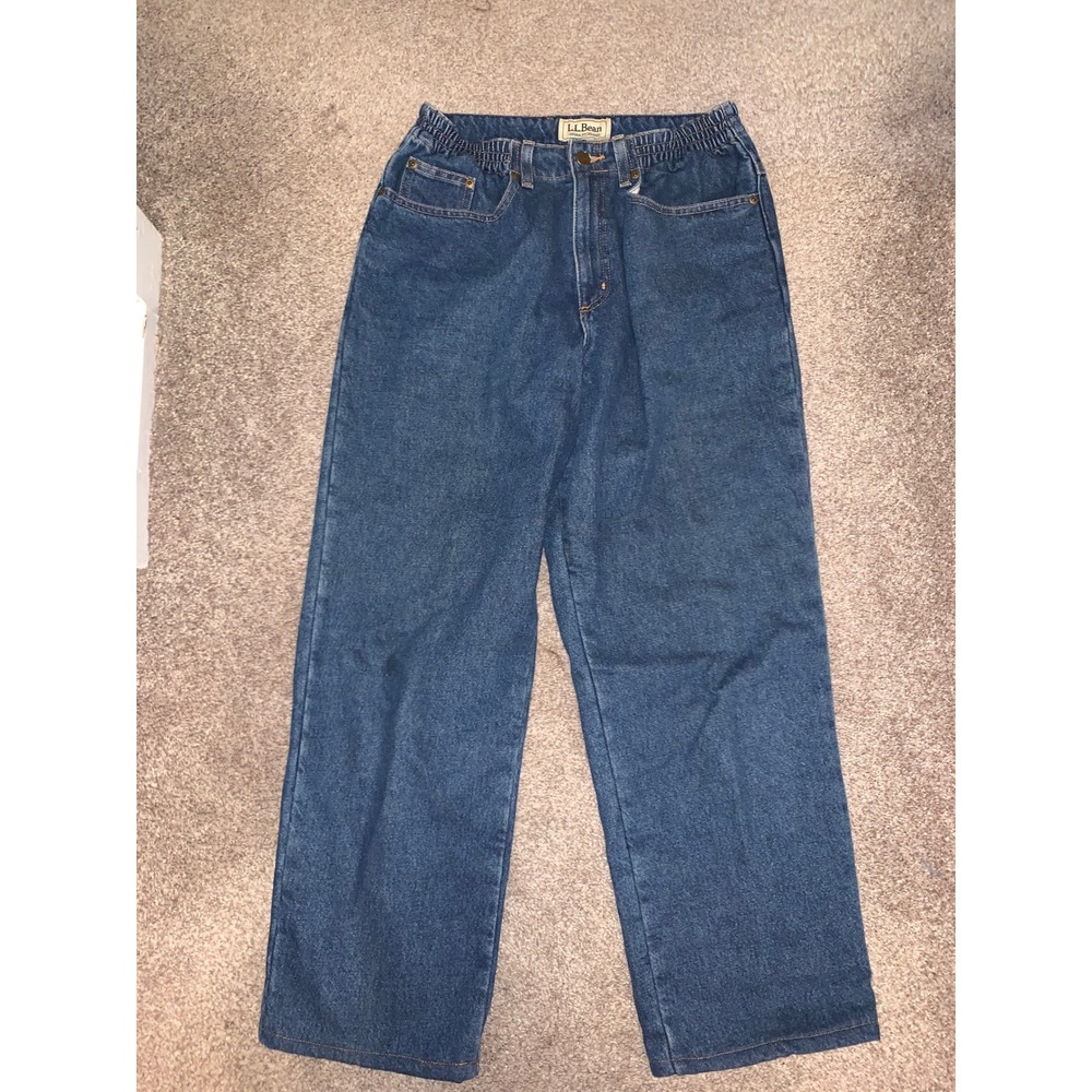 LL Bean Flannel Lined Jeans Womens 10 Pet Relaxed Fit Plaid Denim Blue
